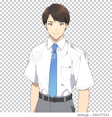 強い眼差しで正面を見つめる男子学生のイラスト(夏服) 強い眼差しで正面を見つめる男子学生のイラスト(夏服) 140177532