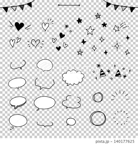 手描き風デザイン素材セット［吹き出し・ハート・星］ 140177625