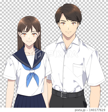 強い眼差しで正面を見つめる学生のイラスト（夏服） 140177629