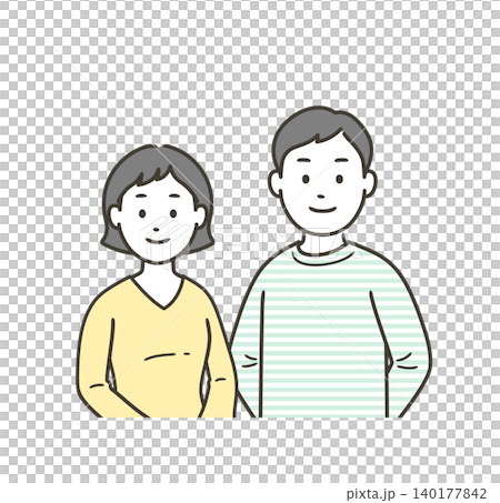 一家人團聚的全身上半身插圖；一對已婚夫婦的插圖。 140177842