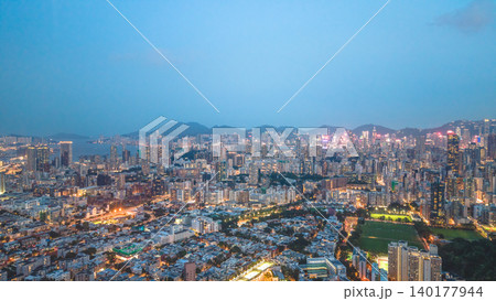 May 29 2022 illuminated with dense urban buildings, Hong Kong 140177944