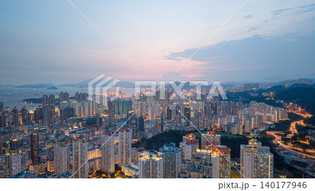 May 29 2022 Kowloon skyline. Residential and commercial buildings, 140177946