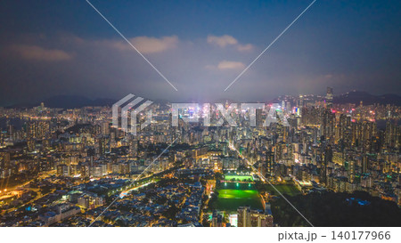 May 29 2022 Night view of Kowloon showing dense building 140177966
