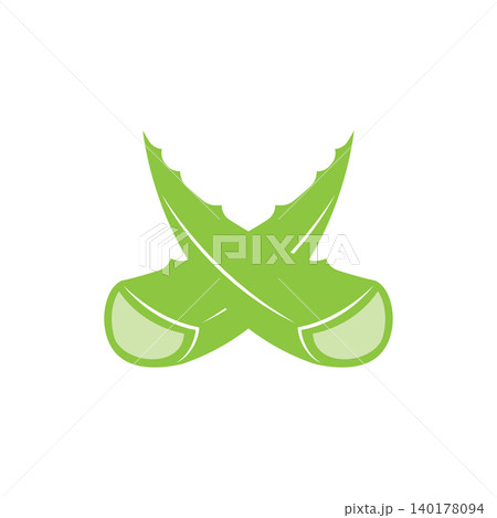 Minimalist Aloe Vera Logo Organic and Herbal with Fresh Green Nature 140178094