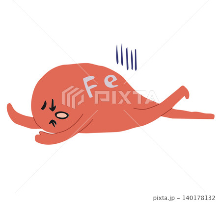 栄養が足りず倒れる鉄分のキャラクター 主線なし 栄養が足りず倒れる鉄分のキャラクター 主線なし 140178132