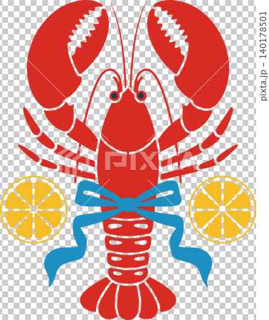 Lobster Seafood Restaurant Vintage Illustration with Blue Bow	 140178501
