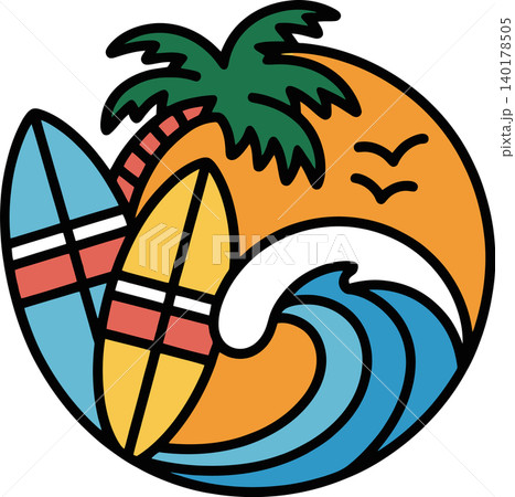 Tropical Surf Beach Wave Summer Illustration Tropical Surf Beach Wave Summer Illustration 140178505