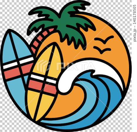 Tropical Surf Beach Wave Summer Illustration Tropical Surf Beach Wave Summer Illustration 140178505