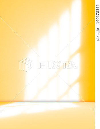 Autumn background yellow studio room abstract shadow on wall floor blur cement, podium minimal cosmetic presentation, yellow orange cement empty backdrop platform stage table loft scene mockup podium. 140178536
