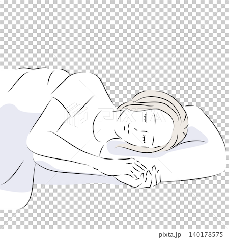 描繪一位女子安然入睡的線條插畫。 （向量圖） 140178575