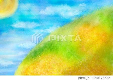 山と花畑の手描き風景 140178682