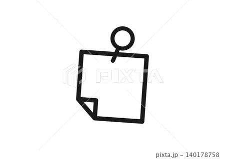 画鋲で留めた付箋の線画アイコン　プッシュピン付きメモイラスト素材 140178758