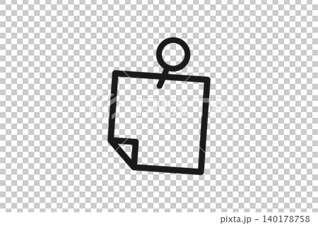 画鋲で留めた付箋の線画アイコン　プッシュピン付きメモイラスト素材 140178758
