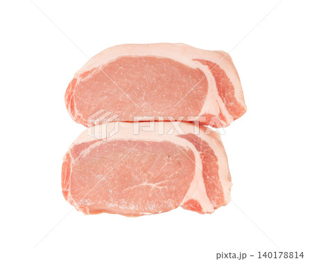 ポークソテー、トンカツ、トンテキ用の豚ロース肉【白背景】 ポークソテー、トンカツ、トンテキ用の豚ロース肉【白背景】 140178814