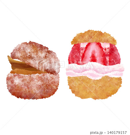 焼菓子_クッキーシュークリーム_チョコレート_イチゴ_水彩タッチ 140179157