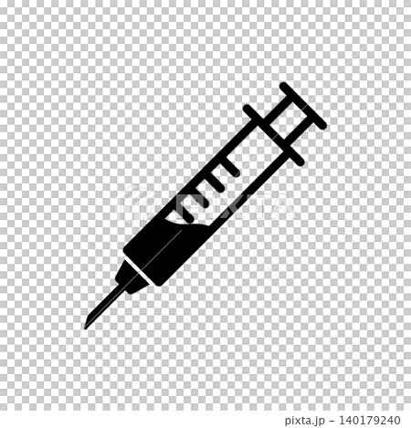 A pictogram of a syringe representing blood sampling or vaccination. 140179240
