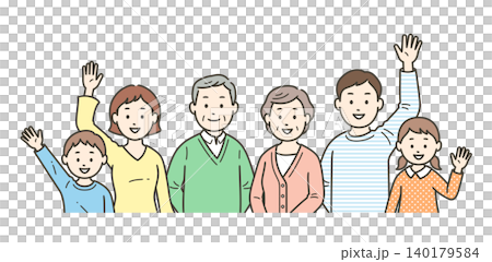 三世代の家族が集合して手を振る上半身イラスト 三世代の家族が集合して手を振る上半身イラスト 140179584