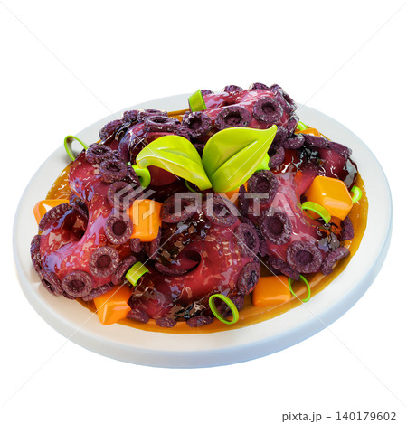 stir fried octopus, 3D render icon, sea food illustration stir fried octopus, 3D render icon, sea food illustration 140179602