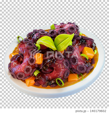 stir fried octopus, 3D render icon, sea food illustration stir fried octopus, 3D render icon, sea food illustration 140179602