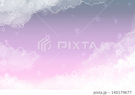 ゆめかわいい星空と雲の幻想背景 パステルグラデーションのファンタジー空イラスト 140179677