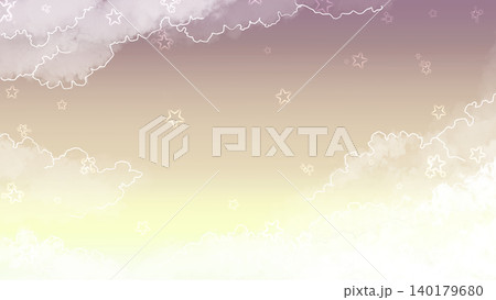 ゆめかわいい星空と雲の幻想背景 パステルグラデーションのファンタジー空イラスト 140179680