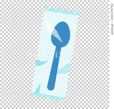 An icon illustration of a disposable plastic spoon in a packaging bag. Packaged cutlery. An icon illustration of a disposable plastic spoon in a packaging bag. Packaged cutlery. 140179750