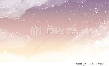 星降るパステル空背景 幻想的な雲ときらめく星のファンタジー素材 星降るパステル空背景 幻想的な雲ときらめく星のファンタジー素材 140179858