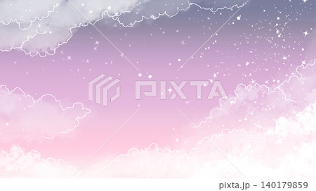 星降るパステル空背景 幻想的な雲ときらめく星のファンタジー素材 星降るパステル空背景 幻想的な雲ときらめく星のファンタジー素材 140179859