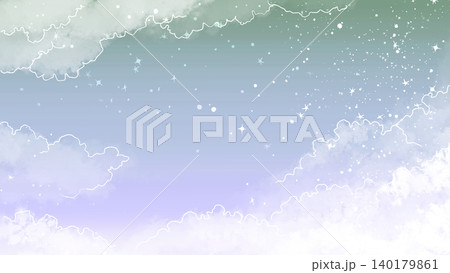 星降るパステル空背景 幻想的な雲ときらめく星のファンタジー素材 140179861