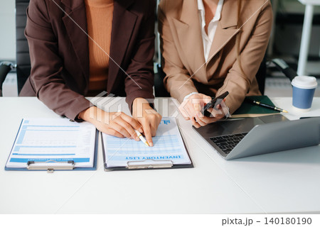 Business People Planning Strategy Analysis Office Concept. writing notes about sticky notes Laptop 140180190
