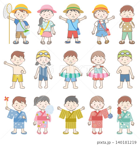 夏休みの子供たち 浴衣 プール 昆虫採集 夏休みの子供たち 浴衣 プール 昆虫採集 140181219
