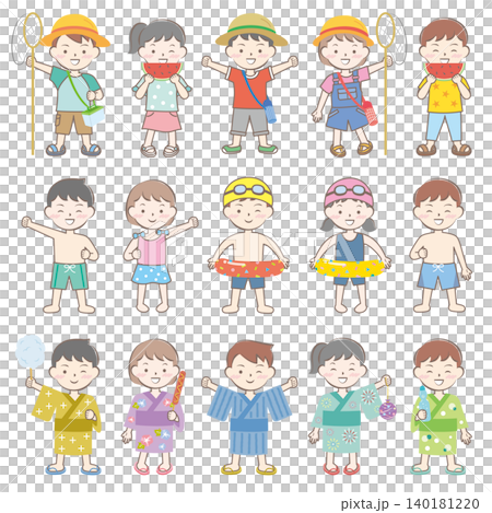 夏休みの子供たち 浴衣 プール 昆虫採集 夏休みの子供たち 浴衣 プール 昆虫採集 140181220