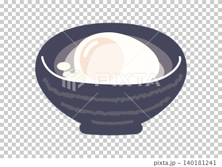 Japanese food illustration of a soft-boiled egg served in a bowl Japanese food illustration of a soft-boiled egg served in a bowl 140181241