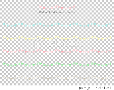 手書き風の可愛い三角フラッグを繋げた、イベントやセールに使いやすい水彩ライン素材。おしゃれな飾り罫線 手書き風の可愛い三角フラッグを繋げた、イベントやセールに使いやすい水彩ライン素材。おしゃれな飾り罫線 140181961