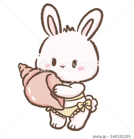 Adorable Kawaii Summer Bunny Hugging Giant Pink Seashell By The Seaside Wearing Sweet Yellow Gingham Swimsuit Clipart Illustration Adorable Kawaii Summer Bunny Hugging Giant Pink Seashell By The Seaside Wearing Sweet Yellow Gingham Swimsuit Clipart Illustration 140182203