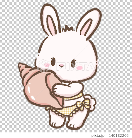 Adorable Kawaii Summer Bunny Hugging Giant Pink Seashell By The Seaside Wearing Sweet Yellow Gingham Swimsuit Clipart Illustration Adorable Kawaii Summer Bunny Hugging Giant Pink Seashell By The Seaside Wearing Sweet Yellow Gingham Swimsuit Clipart Illustration 140182203