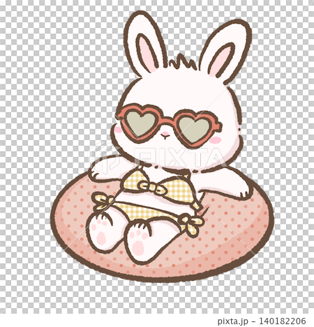 Cute Kawaii Bunny Relaxing In Pink Swim Ring Wearing Heart Shaped Sunglasses During Sunny Summer Pool Day Clipart Illustration Cute Kawaii Bunny Relaxing In Pink Swim Ring Wearing Heart Shaped Sunglasses During Sunny Summer Pool Day Clipart Illustration 140182206