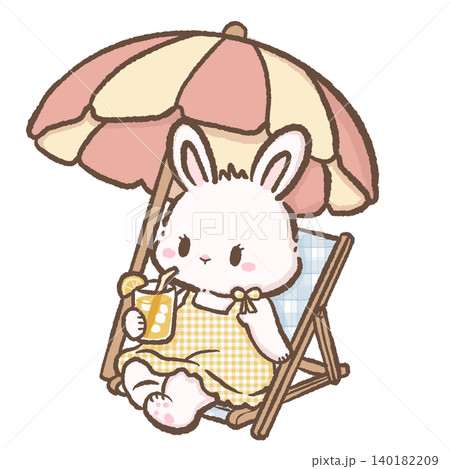 Sweet Kawaii Bunny Relaxing Under Large Beach Umbrella On Deck Chair While Enjoying Fresh Lemonade Summer Clipart Illustration Sweet Kawaii Bunny Relaxing Under Large Beach Umbrella On Deck Chair While Enjoying Fresh Lemonade Summer Clipart Illustration 140182209