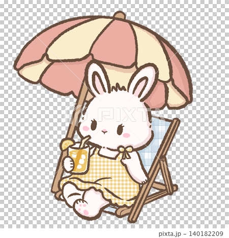 Sweet Kawaii Bunny Relaxing Under Large Beach Umbrella On Deck Chair While Enjoying Fresh Lemonade Summer Clipart Illustration Sweet Kawaii Bunny Relaxing Under Large Beach Umbrella On Deck Chair While Enjoying Fresh Lemonade Summer Clipart Illustration 140182209