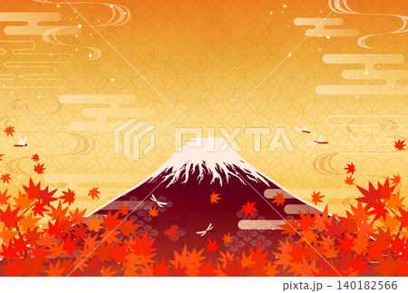 紅葉と赤富士山のイラスト3_横 紅葉と赤富士山のイラスト3_横 140182566