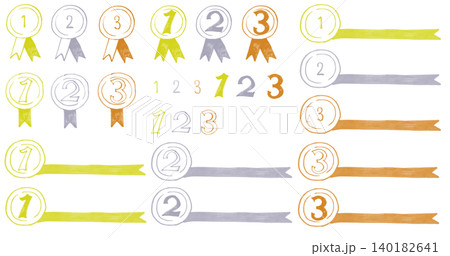 じんわりしたマーカーで描いたランキングセットメダルデザイン数字付き単色 じんわりしたマーカーで描いたランキングセットメダルデザイン数字付き単色 140182641