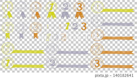じんわりしたマーカーで描いたランキングセットメダルデザイン数字付き単色 じんわりしたマーカーで描いたランキングセットメダルデザイン数字付き単色 140182641