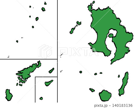 鹿児島県地図のイラスト (緑/筆タッチ) 和風 鹿児島県地図のイラスト (緑/筆タッチ) 和風 140183136