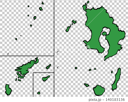 鹿児島県地図のイラスト (緑/筆タッチ) 和風 鹿児島県地図のイラスト (緑/筆タッチ) 和風 140183136