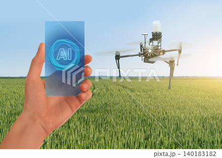 Using artificial intelligence in precision agriculture for drone sprayer control. Smart farming concept. 140183182