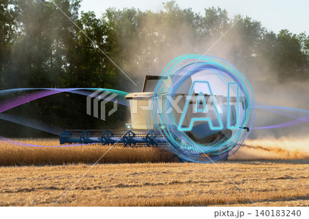 Autonomous agricultural machines with Artificial Intellingence technology. Smart farming concept 140183240