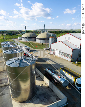 Aerial view of biogas plant for biomethane production Aerial view of biogas plant for biomethane production 140183254