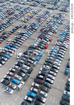 Aerial view of a storage facility for new cars. Aerial view of a storage facility for new cars. 140183630
