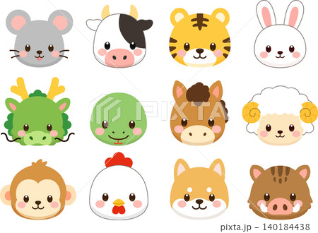 かわいい動物の顔のイラストセット 140184438
