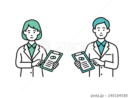 薬の説明をする男女の薬剤師 薬の説明をする男女の薬剤師 140184580
